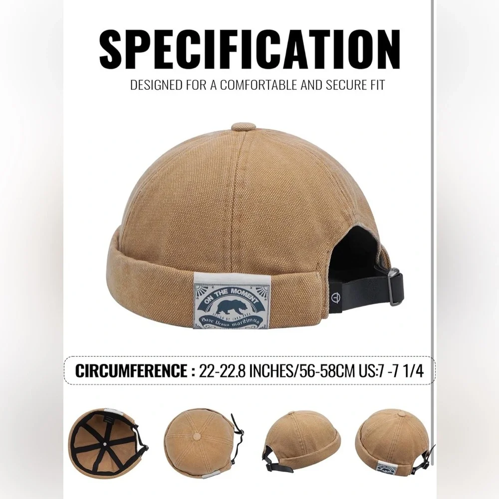 UNISEX Docker VINTAGE BRIMLESS DENIM BEIGE HAT | TRENDY Skull Cap* NEW